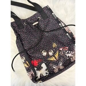 Le Sport Sac - Nadine Drawstring Bag Tote Butterfly Print EUC